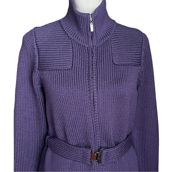Doncaster Silk Knit Cardigan Sweater Jacket Sz S Zip Belted Purple Heavy Chunky - Picture 3 of 8